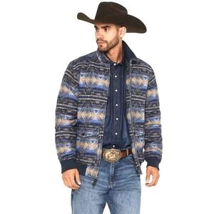 Rock & Roll Denim Men's Southwestern Print Jacquard Bomber Jacket Large Blue NEW